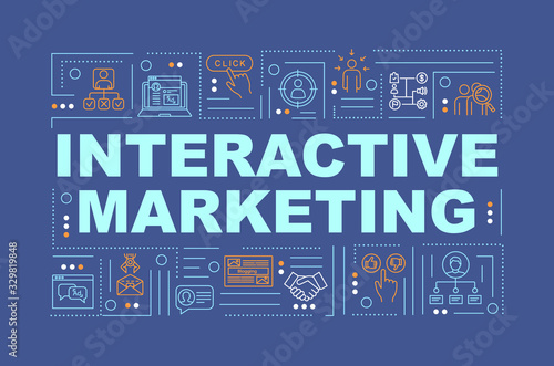 Interactive marketing and lead generation word concepts banner. Visitors attraction. Infographics with linear icons on turquoise background. Isolated typography. Vector outline RGB color illustration