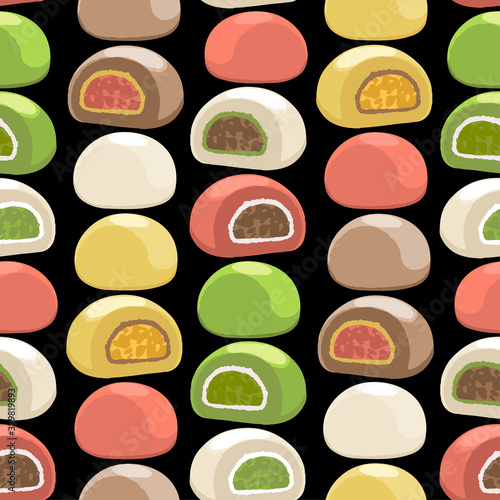 Traditional japanese mochi desserts of different tastes photo