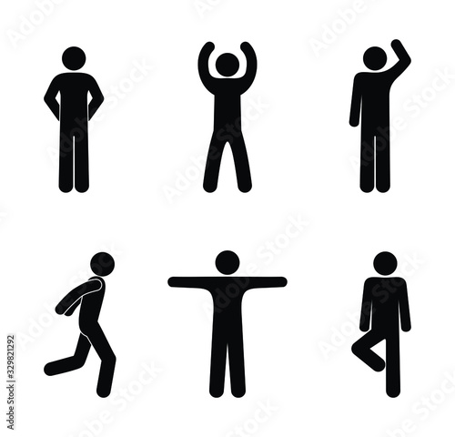 stick figure man icon isolated people pictograms various poses set