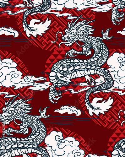 dragon card kimono japanese chinese vector design vector japanese chinese oriental line art seamless pattern