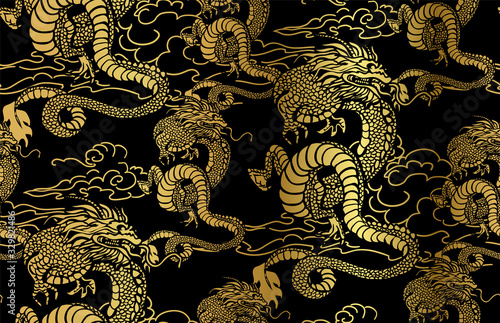 dragon card kimono japanese chinese vector design vector japanese chinese oriental line art seamless pattern