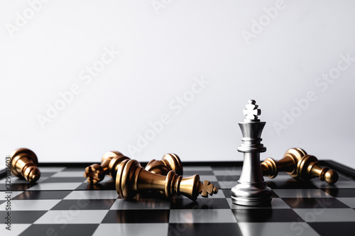 A chess king last stand as a true winner.Money game concept. Copy space.