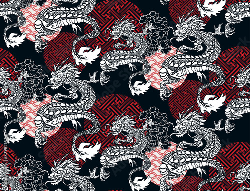dragon card kimono japanese chinese vector design vector japanese chinese oriental line art seamless pattern