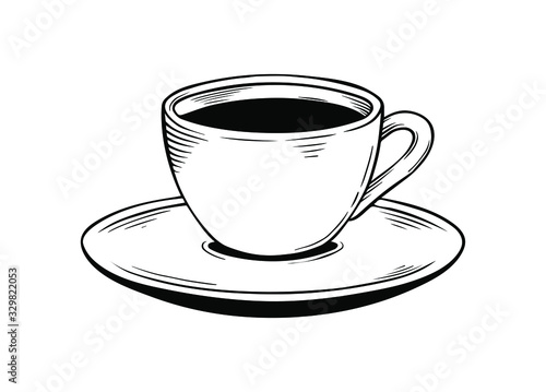 coffee cup, ink style, graphic or sketch  style hand-drawn vector illustration. 