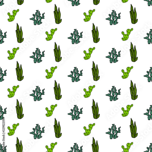 Vector pattern of cactus, aloe and leaves. Patterns collection of exotic plants. Decorative natural elements are isolated on white. Cactus with flowers.