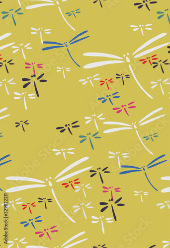 dragonfly oriental japanese chinese vector design seamless pattern