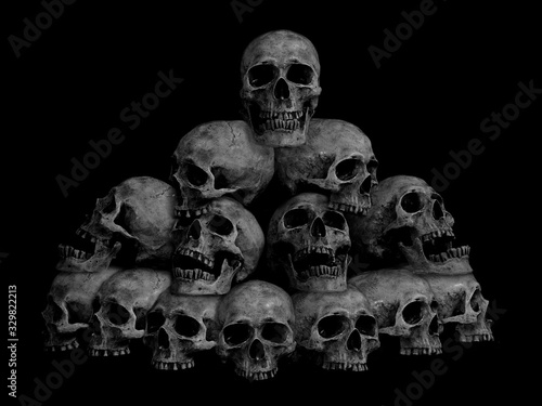 Awesome, Pile Of Skull , On Black Background