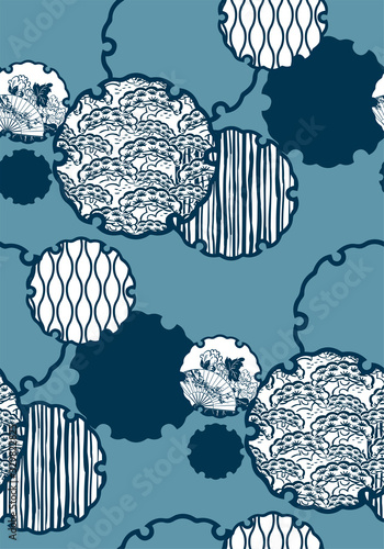 snowflake symbol circle ornamental oriental japanese chinese vector design seamless pattern