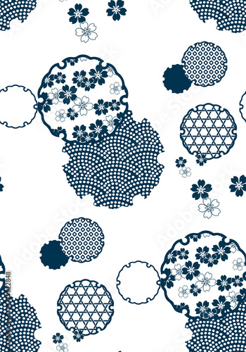 snowflake symbol circle ornamental oriental japanese chinese vector design seamless pattern