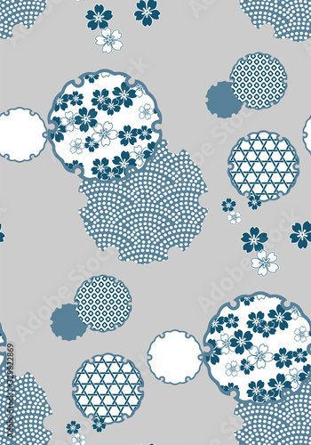 snowflake symbol circle ornamental oriental japanese chinese vector design seamless pattern
