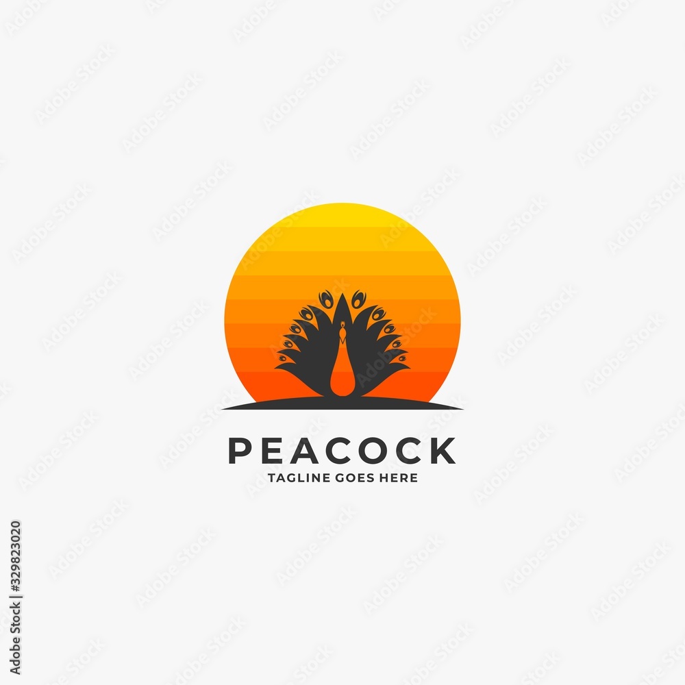 Vector Logo Illustration Peacock Negative space Style.