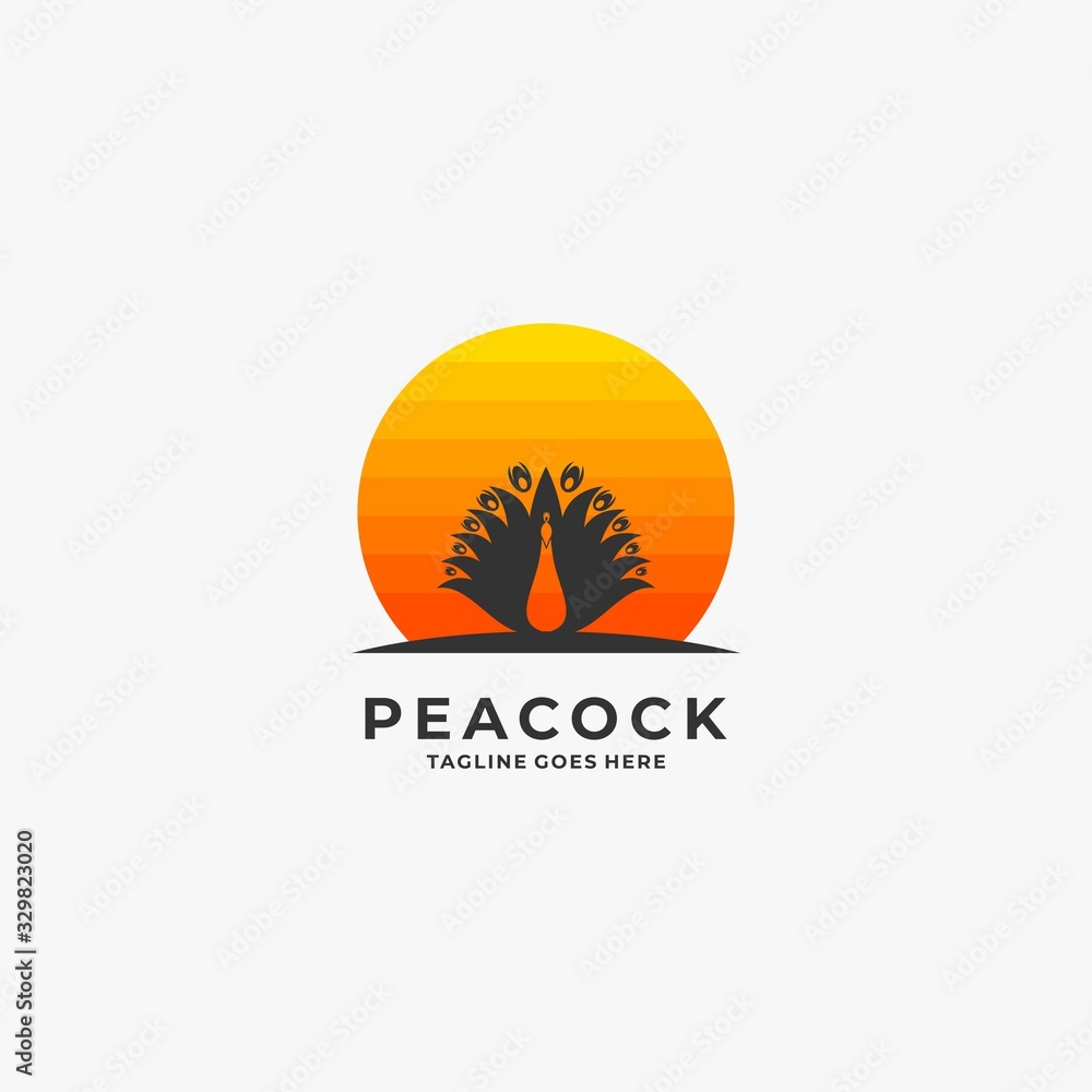 Obraz premium Vector Logo Illustration Peacock Negative space Style.