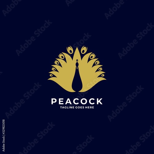 Vector Logo Illustration Peacock Negative space Style.