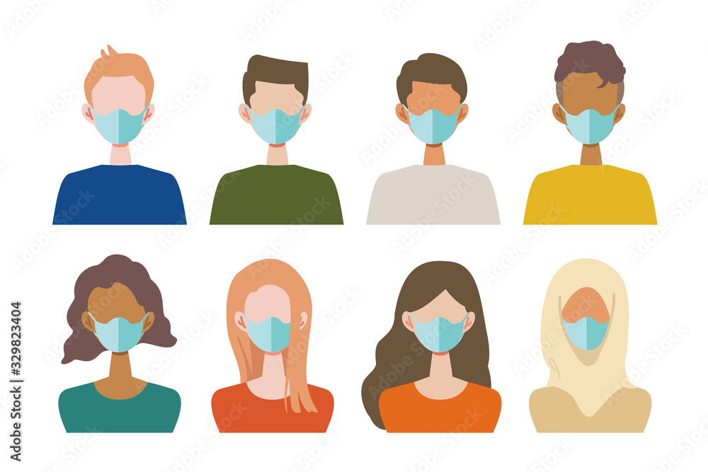 Vector flat illustration of people wearing a surgical mask Stock Vector