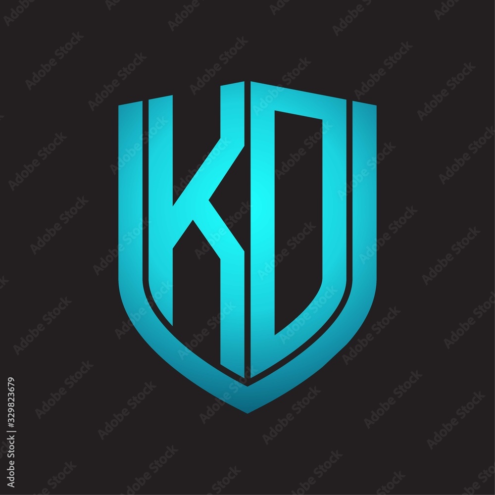 KD Logo monogram with emblem shield design isolated with blue colors on black background KD Logo monogram with emblem shield design isolated with blue colors on black background