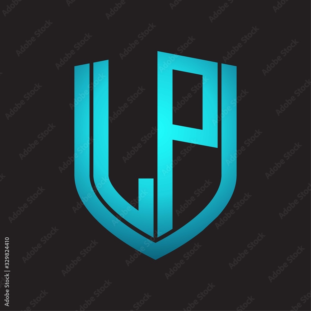 LP Logo monogram with emblem shield design isolated with blue colors on black background LP Logo monogram with emblem shield design isolated with blue colors on black background