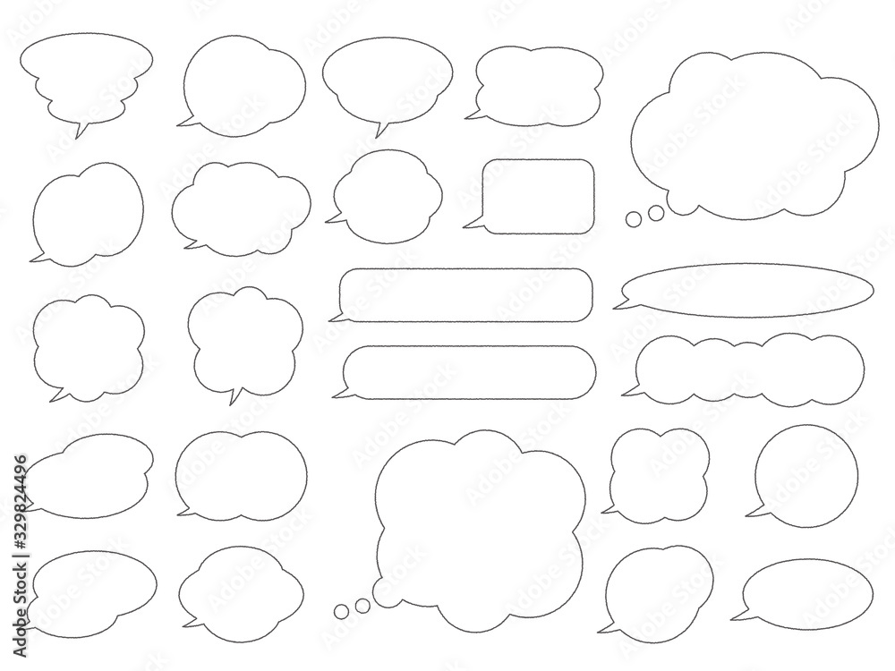 Fototapeta premium フレームセット＿シンプル吹き出し＿手描風線のみ＿文字なし