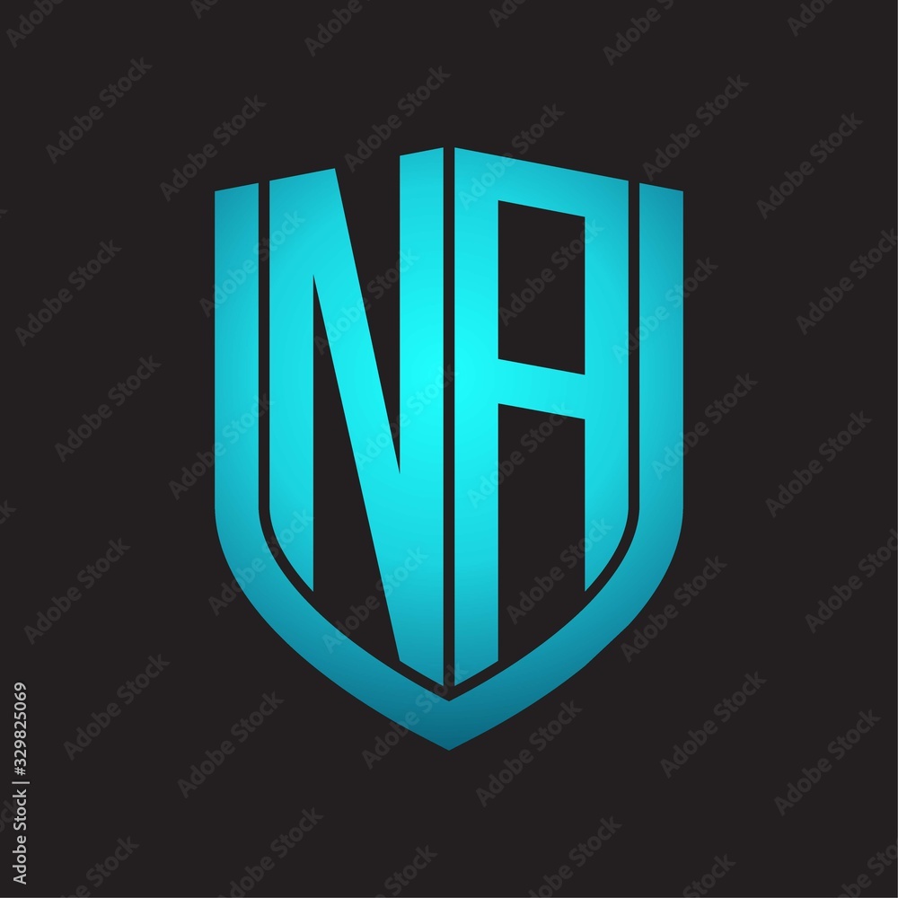 NA Logo monogram with emblem shield design isolated with blue colors on black background NA Logo monogram with emblem shield design isolated with blue colors on black background