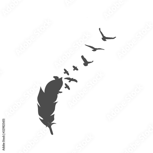 Free hand tattoo vector sketch - feather and birds. Beautiful vector illustra...