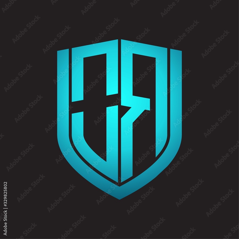 OR Logo monogram with emblem shield design isolated with blue colors on black background OR Logo monogram with emblem shield design isolated with blue colors on black background