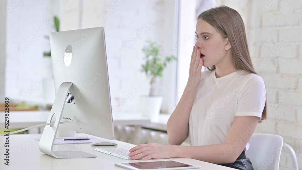 Young Woman having Failure on Desktop Young Woman having Failure on Desktop