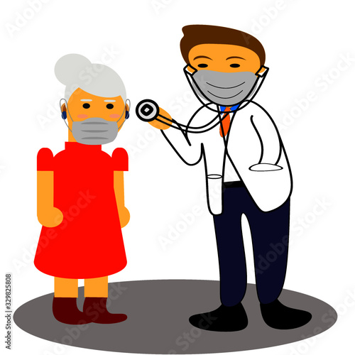Concept of Doctor home checkup for coronavirus, Covid-19 or sars ncov 19 by wearing medical face mask.