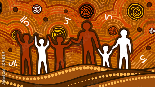 Aboriginal art vector painting, Friendship and unity concept