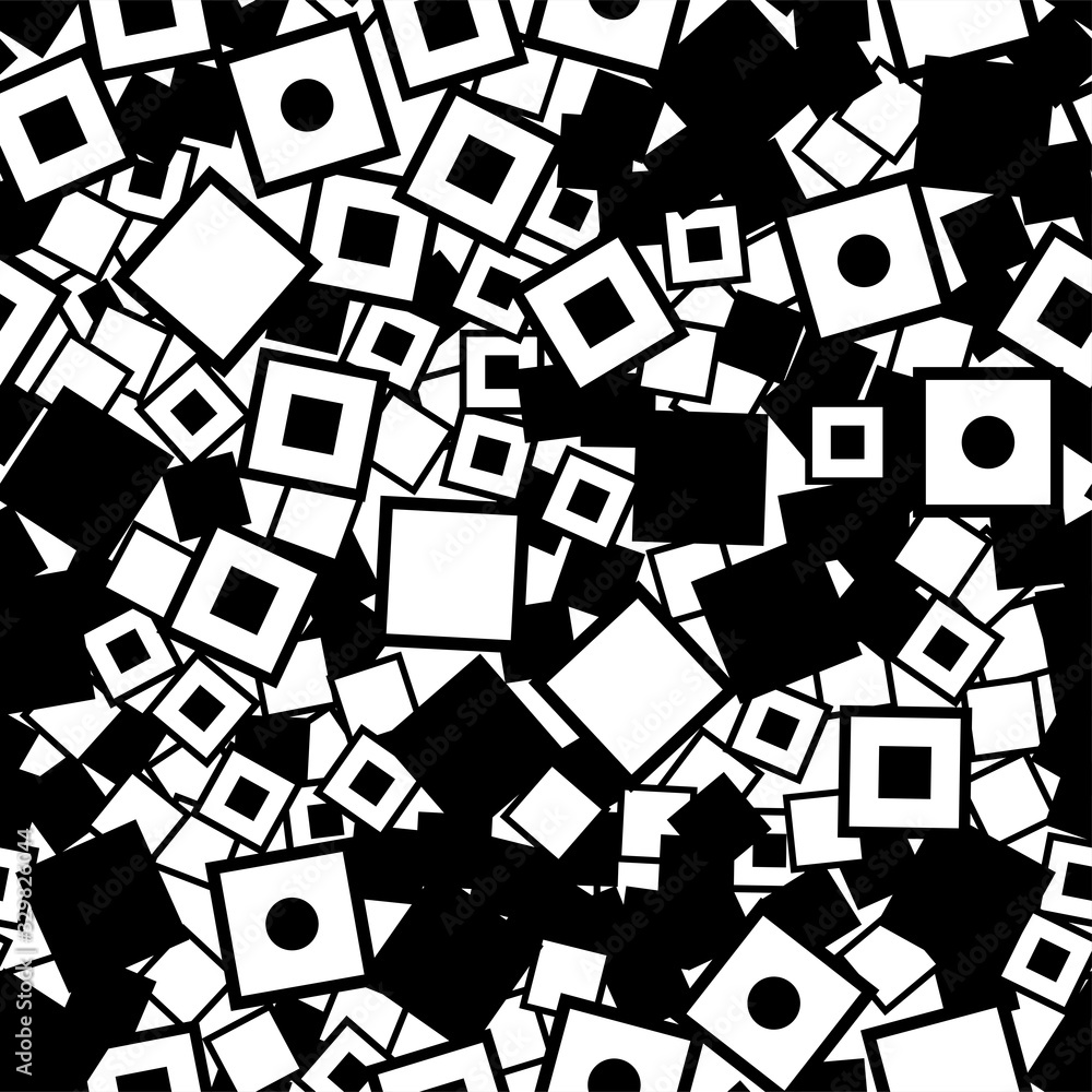 Seamless square, random black-white, monochrome pattern. Abstract background, vector illustration. EPS10