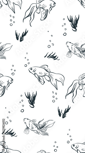 gold fish japanese chinese oriental vector ink style design elements illustration