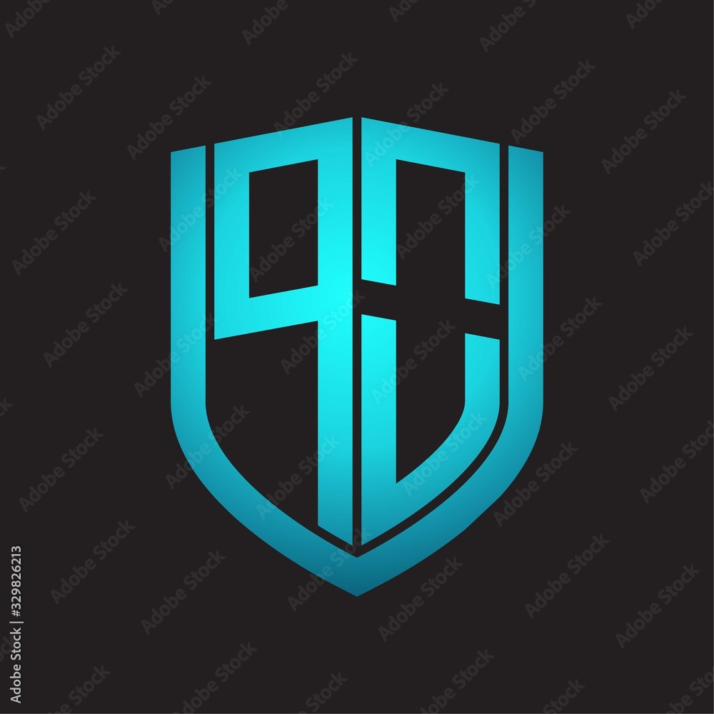 PO Logo monogram with emblem shield design isolated with blue colors on black background PO Logo monogram with emblem shield design isolated with blue colors on black background