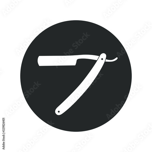 Straight razor icon. Straight razor for shaving graphic sign in the circle isolated on white background. Barber symbol. Vector illustration