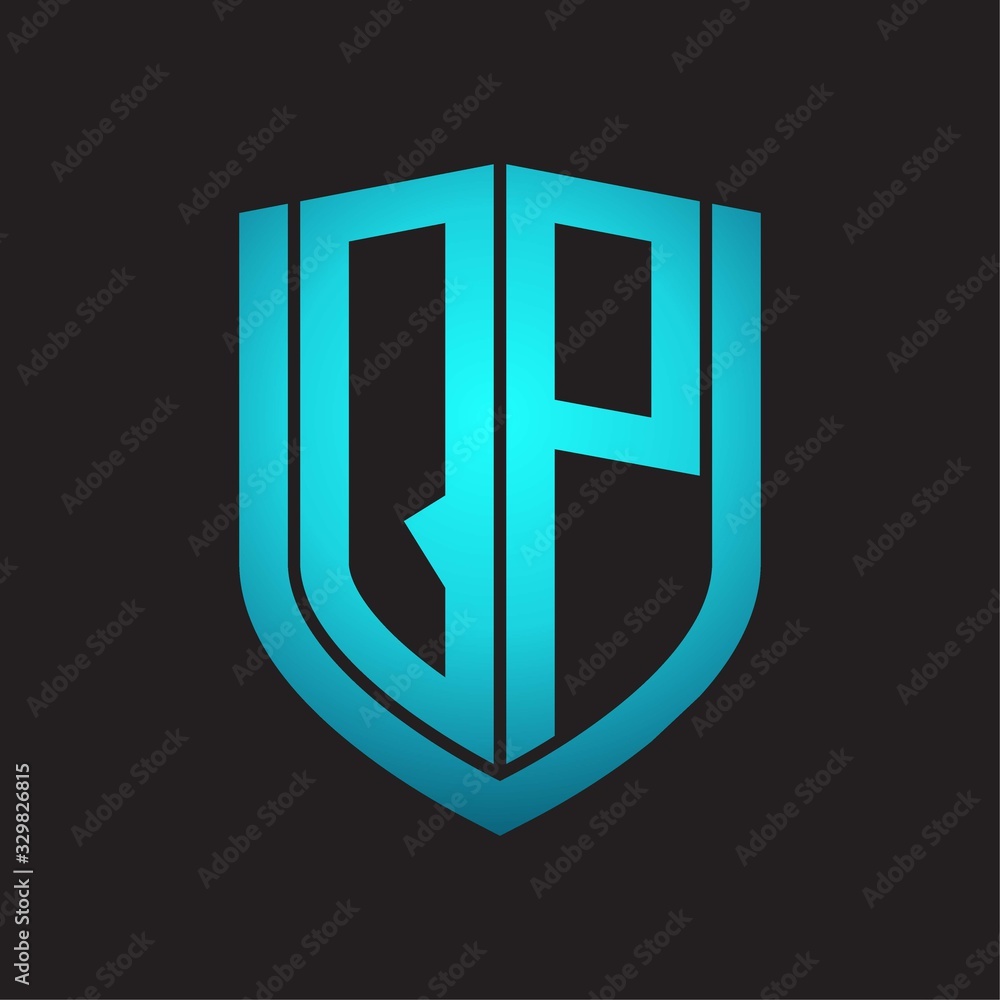 QP Logo monogram with emblem shield design isolated with blue colors on black background QP Logo monogram with emblem shield design isolated with blue colors on black background