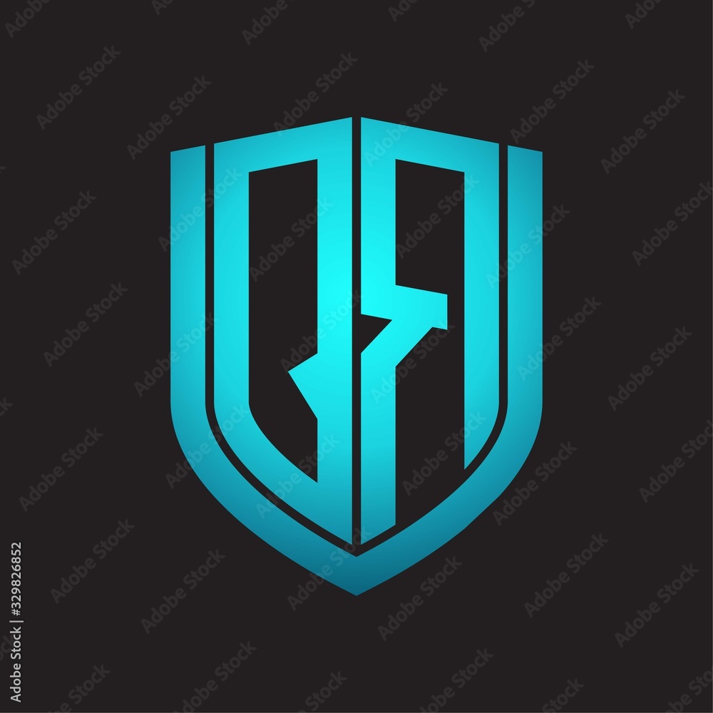 QR Logo monogram with emblem shield design isolated with blue colors on black background QR Logo monogram with emblem shield design isolated with blue colors on black background