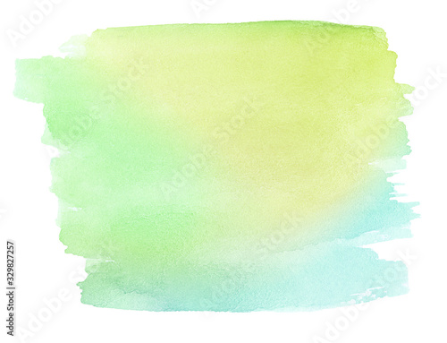 Multicolored watercolor stains in pastel colors with natural stains on a paper basis. Isolated frame for design hand-drawn by brush. Abstract unique background.