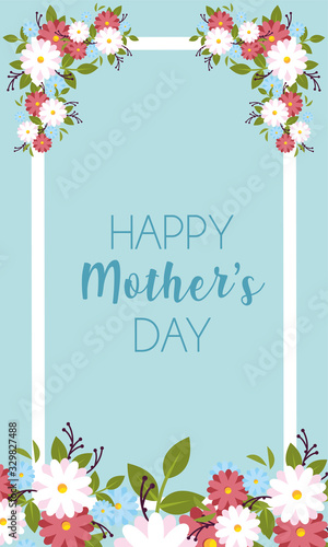 card with label happy mothers day and flower frame