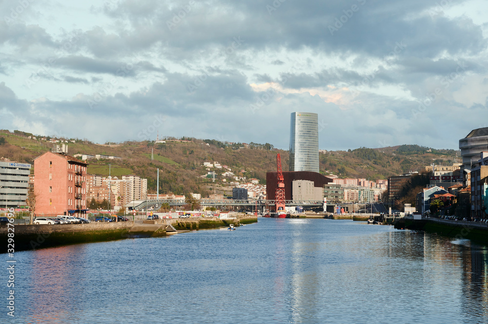 Nervion River and Euskalduna Bridge, Bilbao, Biscay, Basque Country, Euskadi, Euskal Herria, Spain, Europe