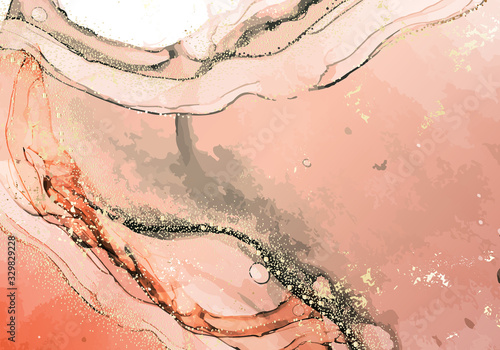 Red rust watercolor vibrant abstract  concept. Motion alcohol ink swirl design shape, poster template creative pastel design. Vector