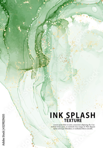 Marble emerald green alcohol ink modern wavy artistic oil painting. Watercolor vintage artistic contemporary abstract art. Fluid texture stationery paper template. Vector
