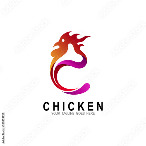 Letter c logo with chicken fire designs
