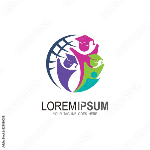 Education logo template, globe and student logo illustration