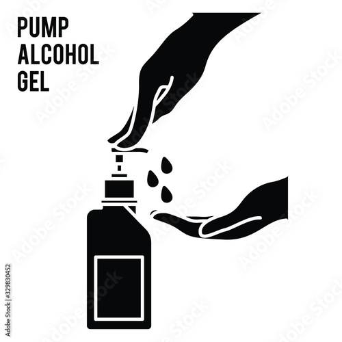 Pump alcohol gel Hand sanitizer Alcohol-based hand rub. Rubbing alcohol. Wall mounted soap dispenser. Wall hanging hand wash container. Protection from germs such as coronavirus (Covid-19) icon design