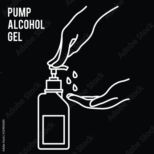 Pump alcohol gel Hand sanitizer Alcohol-based hand rub. Rubbing alcohol. Wall mounted soap dispenser. Wall hanging hand wash container. Protection from germs such as coronavirus (Covid-19) icon design