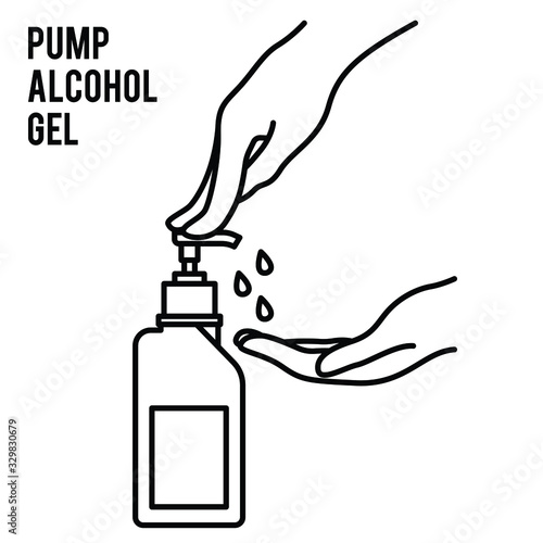 Pump alcohol gel Hand sanitizer Alcohol-based hand rub. Rubbing alcohol. Wall mounted soap dispenser. Wall hanging hand wash container. Protection from germs such as coronavirus (Covid-19) icon design