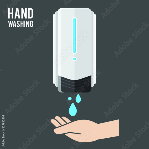 Pump Hand wash. Hand sanitizer. Alcohol-based hand rub. Rubbing alcohol. Wall mounted soap dispenser. Wall hanging hand wash container. Protection from germs such as coronavirus (Covid-19) icon design