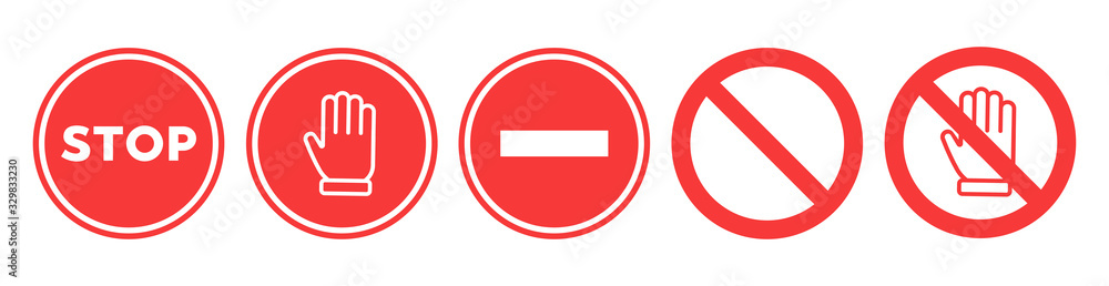 Stop set vector sign with hand - obrazy, fototapety, plakaty 