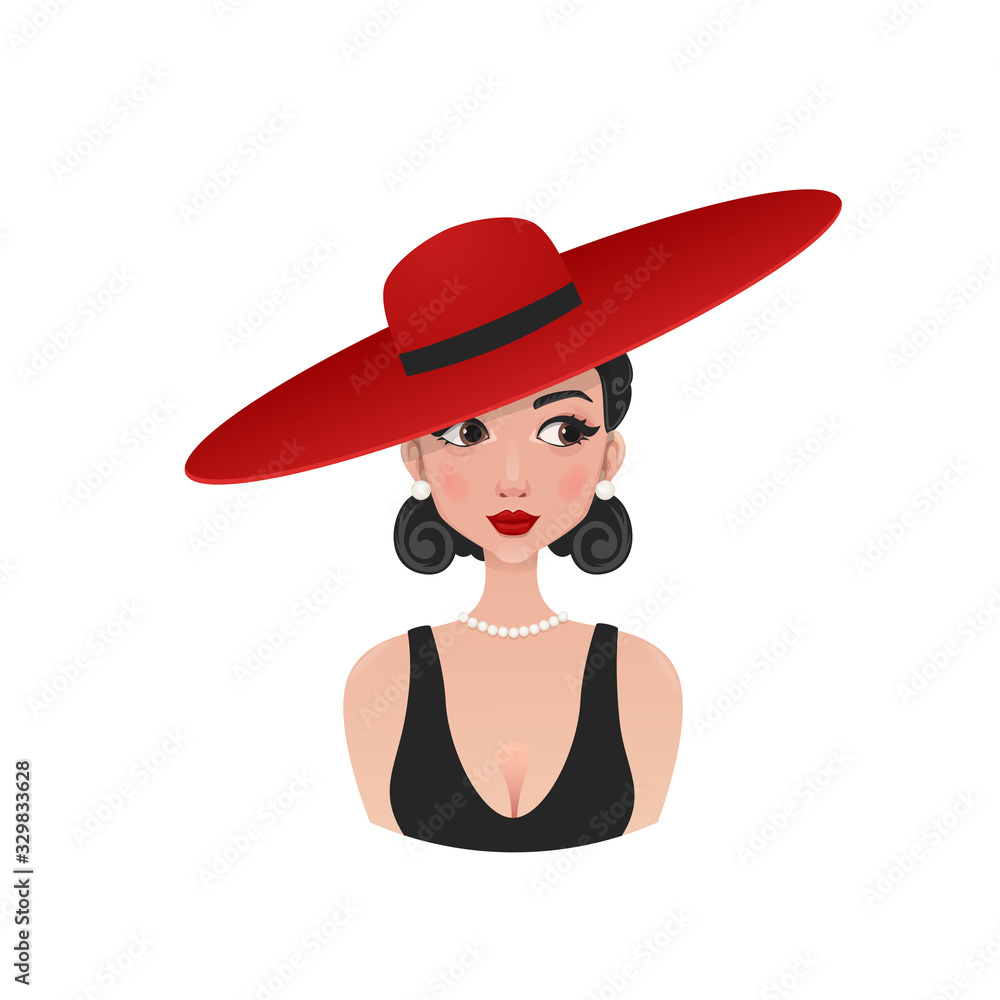 Retro girl in a red hat Retro girl in a red hat