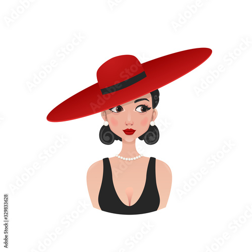 Retro girl in a red hat