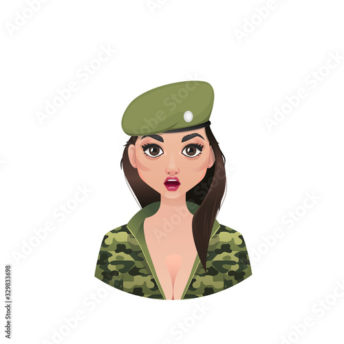 Military girl commander in a beret