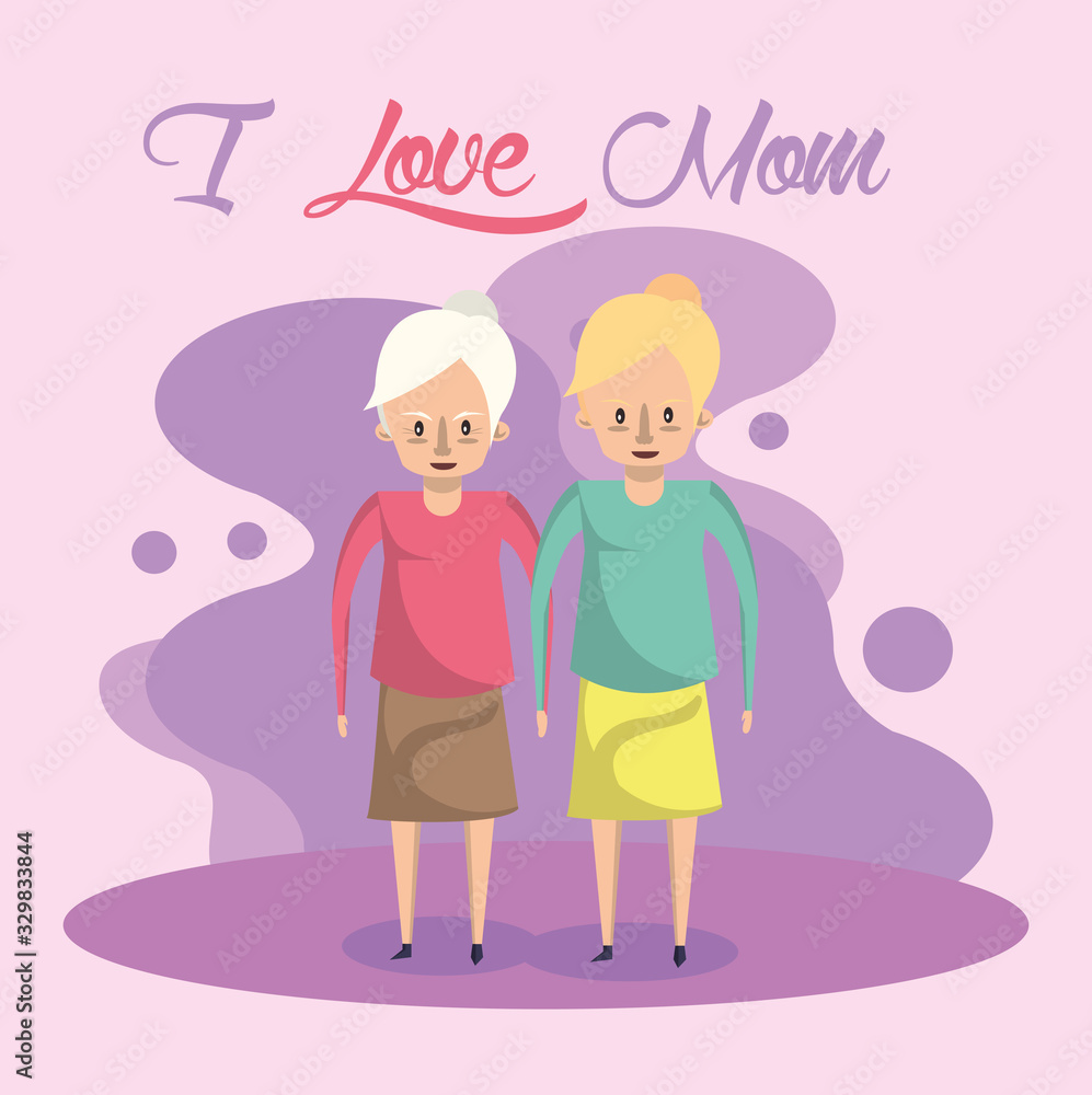 happy mothers day card with grandmother and daughter characters happy mothers day card with grandmother and daughter characters