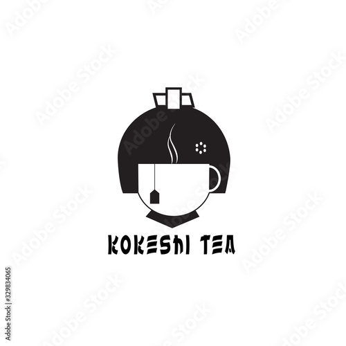 Abstract logo design of tea with Japanese traditional  doll.